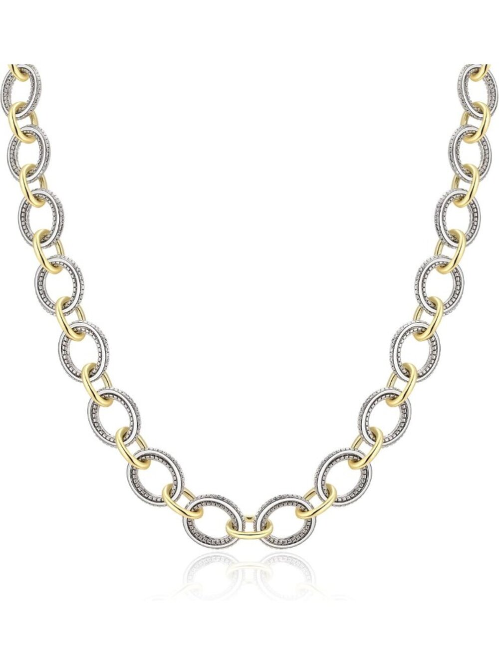 Stylish 2-Tone Wire Link Chain Necklace for Women - Adjustable Circle Design